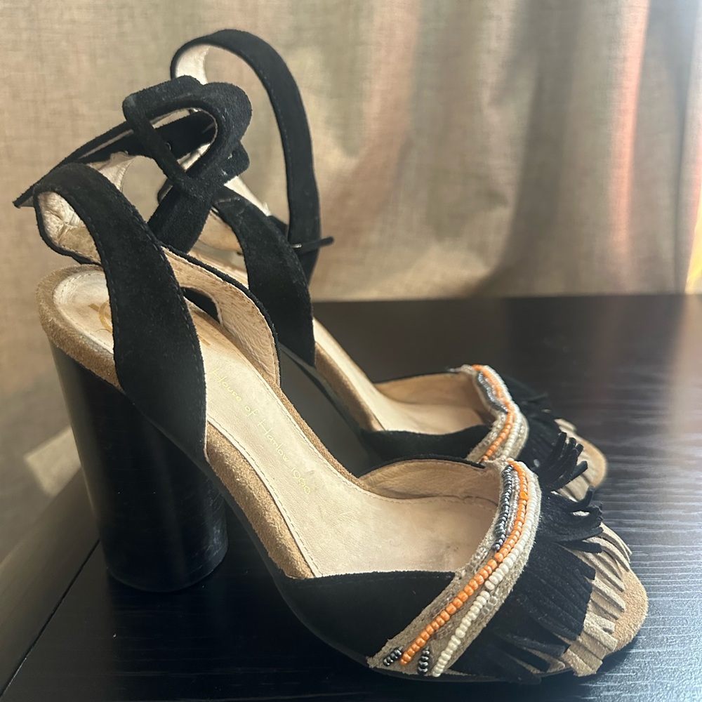 House of Harlow 1960 Black and Tan Beaded Heels